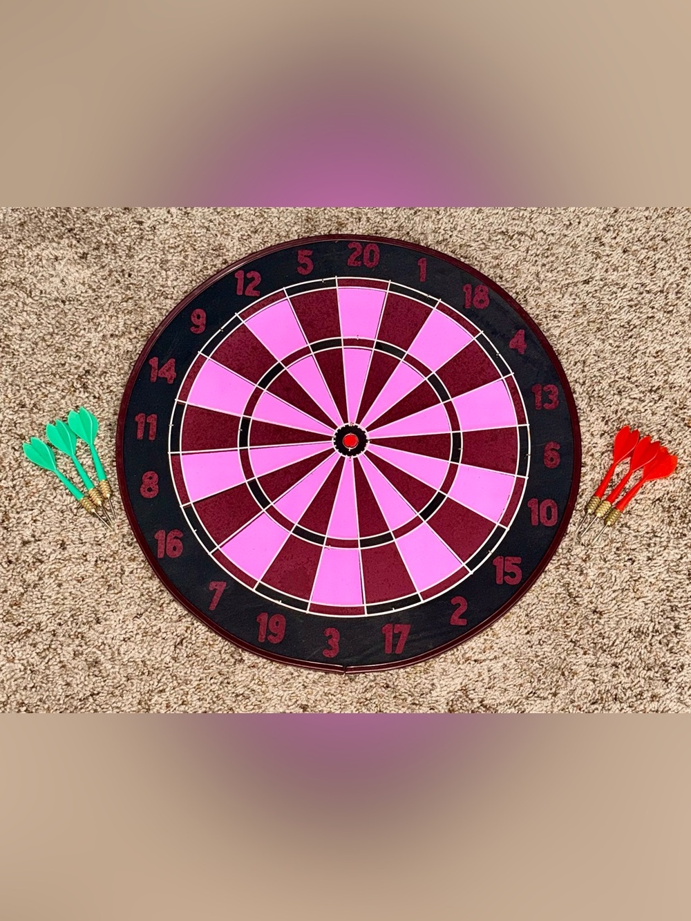 Vintage 80’s Sportcraft Double-Sided Dart Board Baseball Game Pink w/Box & Darts